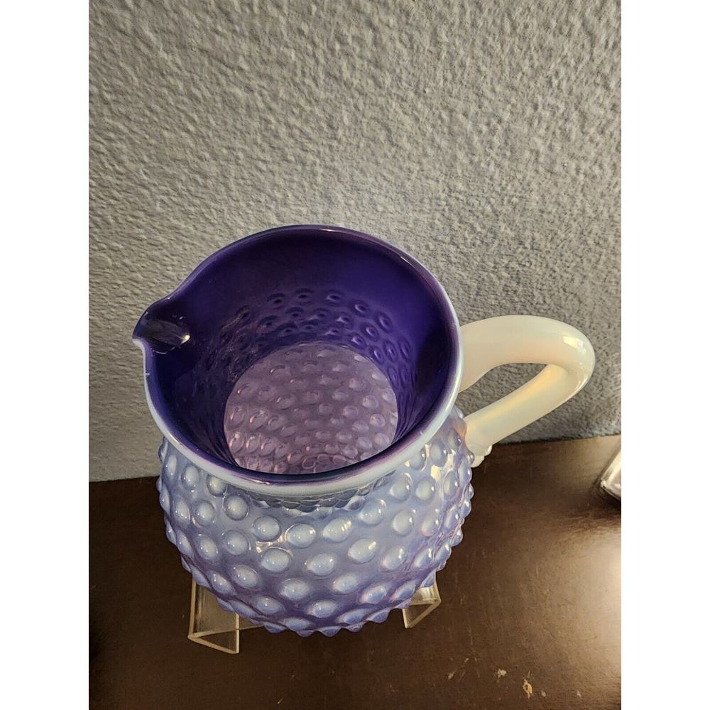 Vtg  7‎ 3/4 Czech Hobnail Cased Amethyst Purple Opalescent Pitcher - Picture 2 of 6